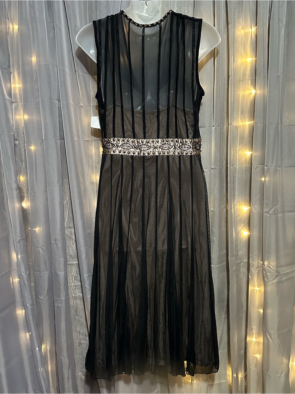 2000s Y2K Mix It studded/beaded bust black nylon layered dress Sz 8 - Picture 3 of 8